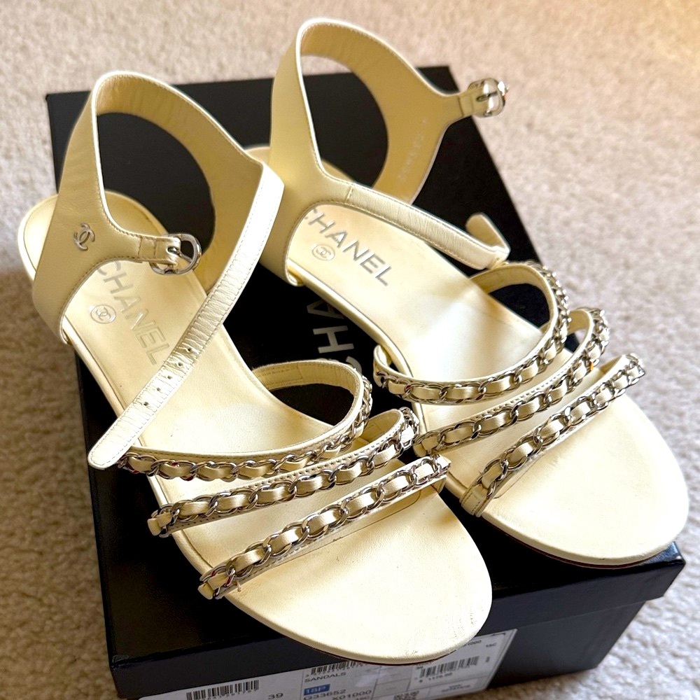 CHANEL lambskin chain sandals